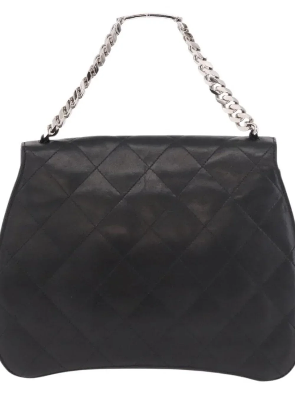 CHANEL Matelasse Chain Hand Bag Lamb Skin Black Silver CC Auth 185765